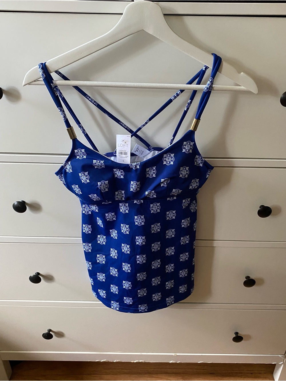 LOFT Royal Blue Printed Crisscross Strappy Cami